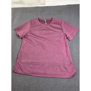 Ofeefan Pocket T-Shirt Women Large Plum Purple Short Sleeve Stretch Top NEW‎